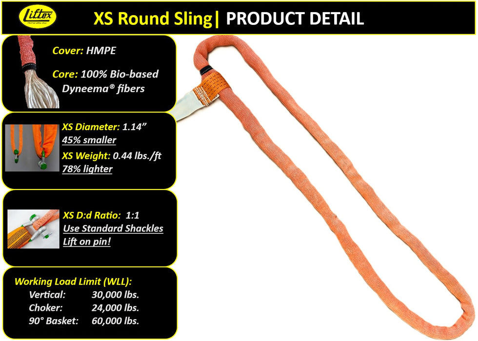 Lift-Tex® | EXS30 | Orange Extreema® XS Endless Round Sling | 30,000 lbs WLL