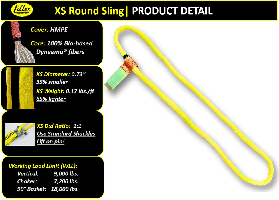 Lift-Tex® | EXS09 | Yellow Extreema® XS Endless Round Sling | 9,000 lbs WLL