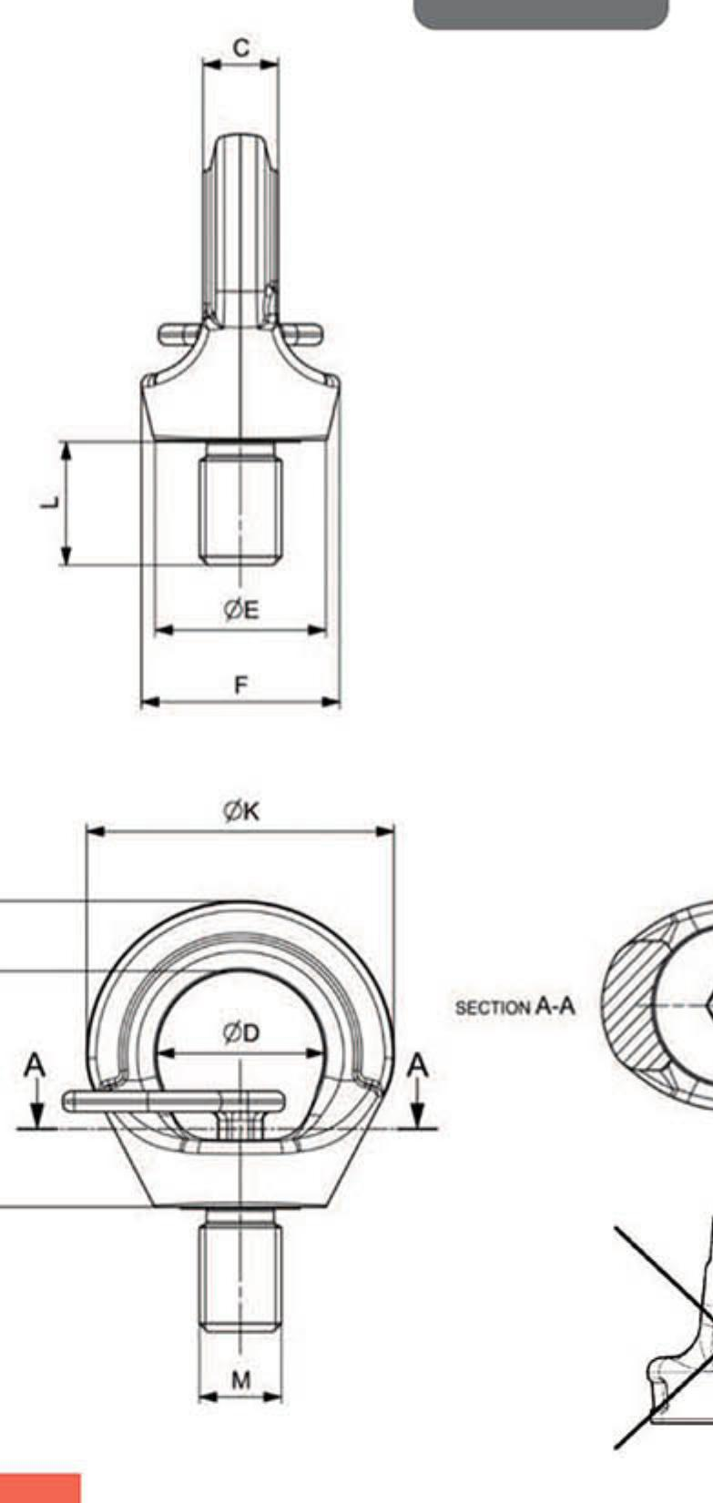 C807X Rotating Eyebolt w/Key - dimensional diagram (A,B,C,D,E,F,K,L,Ch)
