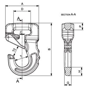 AMH / Cartec G100 Chain Components / Alloy Hook for Synthetic Slings (CJ) / Grade 100 – dimensions