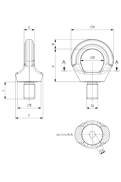 AMH / Cartec Stainless AISI 316 / Rotating Eyebolt / Grade 60 – dimensions