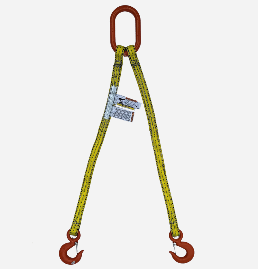 Liftex Double Leg Web Bridle Sling - Oblong Master Link Top, Sling Hooks Bottom
