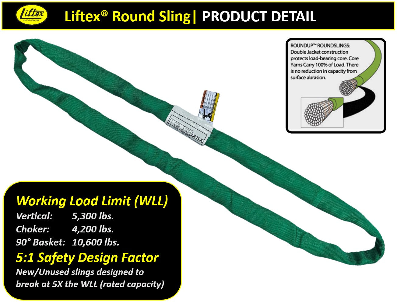 Liftex® RoundUp® Endless Round Sling / ENR2PI / Green