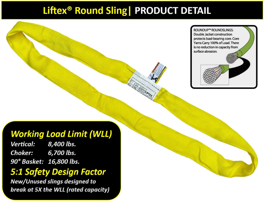 Liftex® | ENR3 | Yellow RoundUp® Endless Round Sling | 8,400 lbs WLL