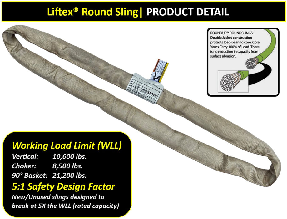 Liftex® | ENR4 | Tan RoundUp® Endless Round Sling | 10,600 lbs WLL