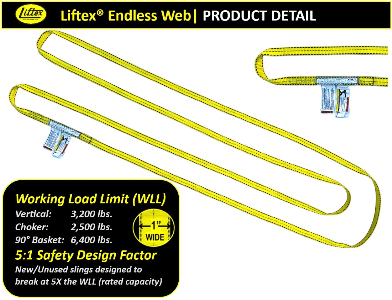 Liftex® Pro-Edge® / 1-Ply 1" Endless Nylon Web Sling / EN191 / 3,200 lb Vertical Capacity