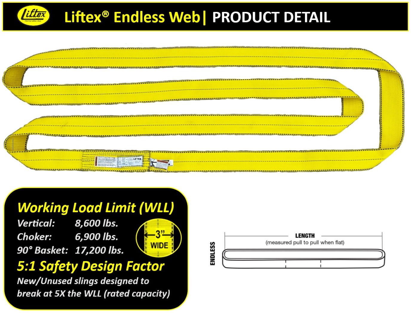 Liftex® Pro-Edge® / 1-Ply 3" Endless Nylon Web Sling / EN193 / 8,600 lbs WLL