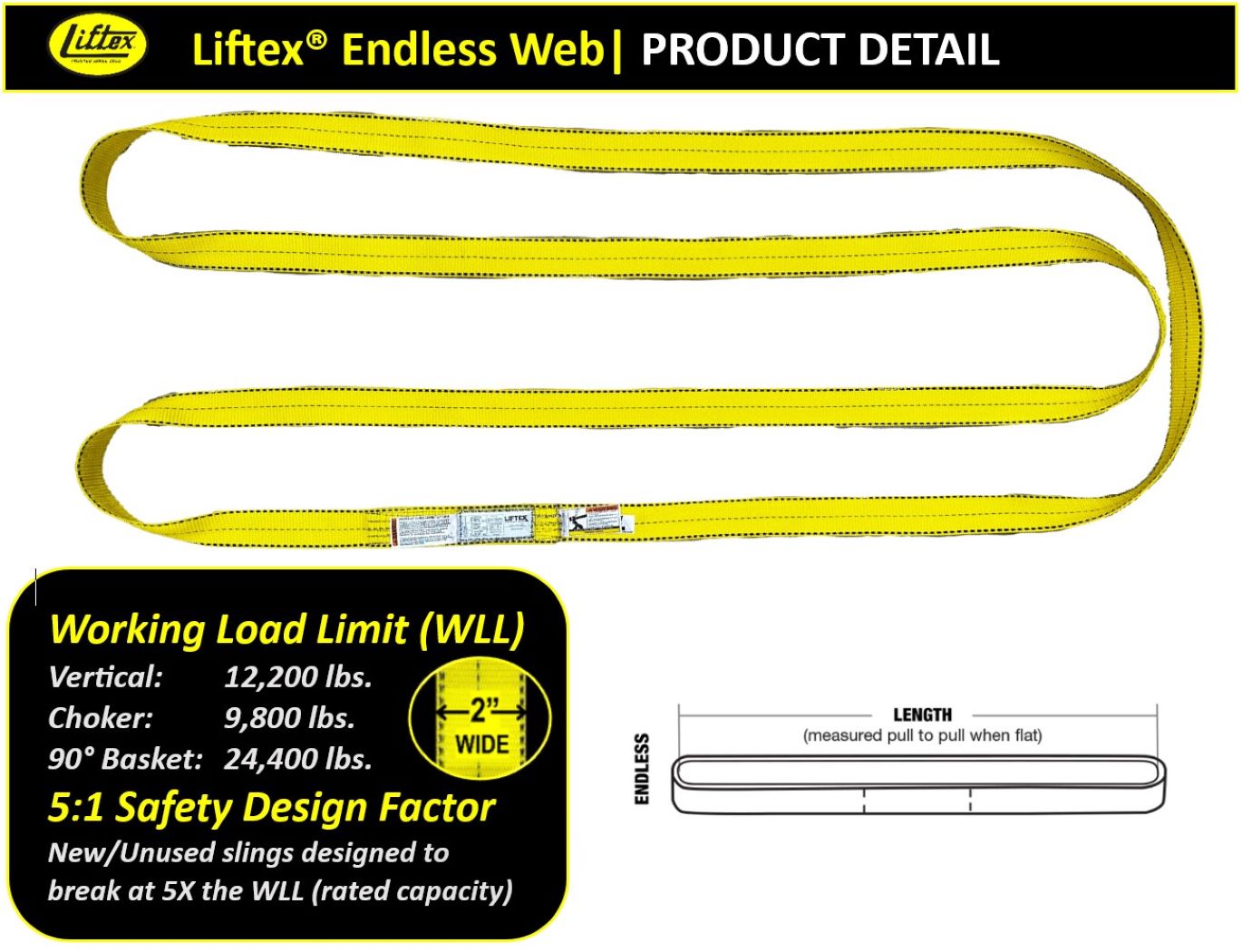 Liftex® Pro-Edge® / 2-Ply 2" Endless Nylon Web Sling / EN292 / 12,200 lbs WLL