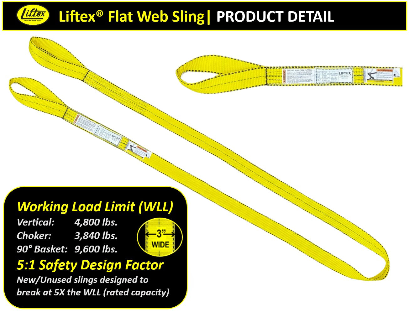 Liftex® / EE193 / 1-Ply 3" Flat Eye Polyester Pro-Edge® Web Sling / 4,800 lbs WLL