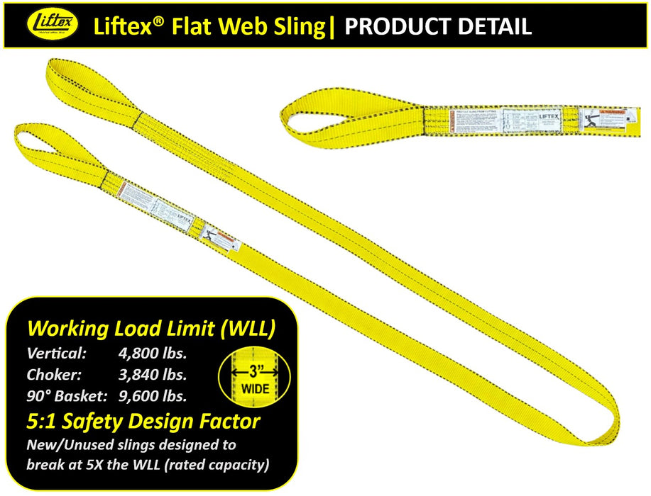 Liftex® | EE193 | 1-Ply 3" Flat Eye Polyester Pro-Edge® Web Sling | 4,800 lbs WLL
