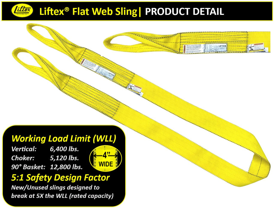 Liftex® | EE194 | 1-Ply 4" Flat Eye Polyester Pro-Edge® Web Sling | 6,400 lbs WLL