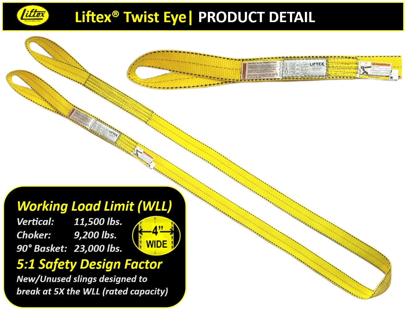 Liftex® Pro-Edge® / 2-Ply 4" Twisted Eye Nylon Web Sling / TE294 / 11,500 lbs WLL