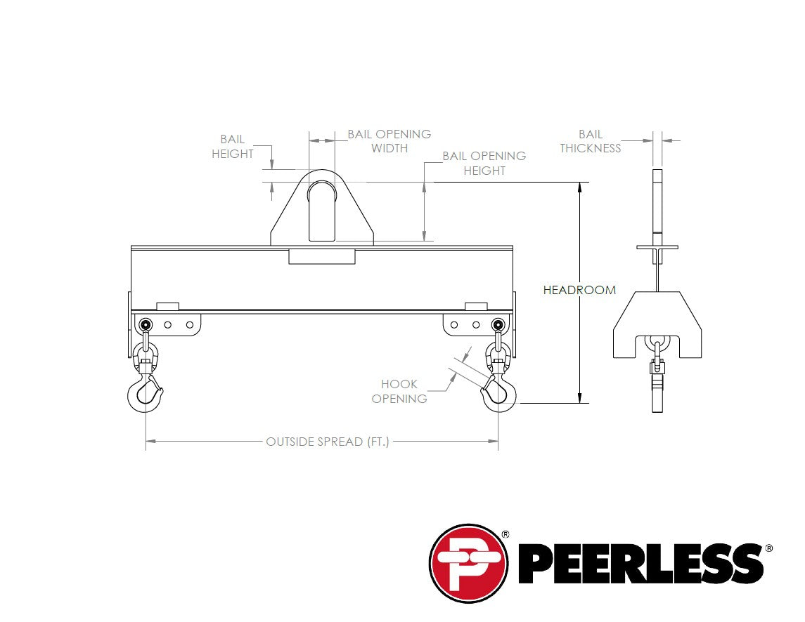 Peerless SDLB Standard Duty Lifting Beam - I-Beam Design w/ Flame Cut Bail