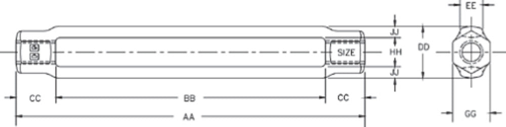 Crosby HG-2510 Turnbuckle Body dimensional diagram 2
