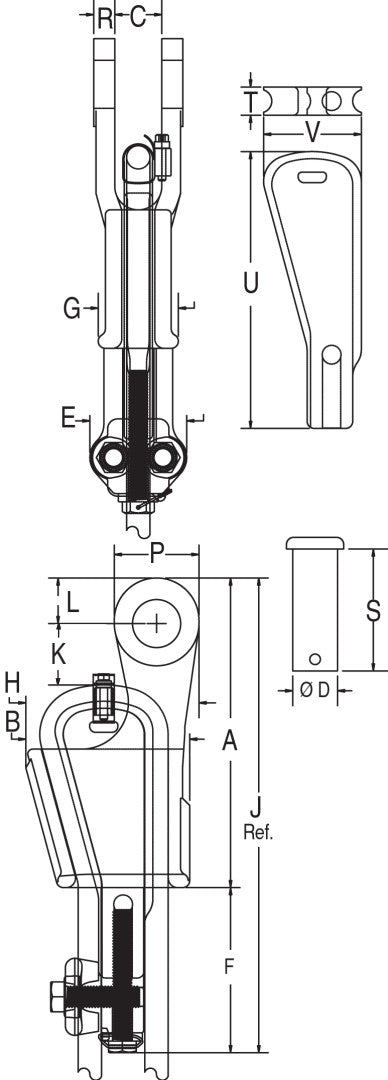 Crosby S-423T Wedge Socket dimensional diagram