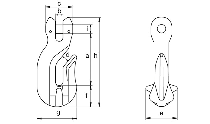 Green Pin CRC Clevis Grab Hook Grade 8 dimension diagram