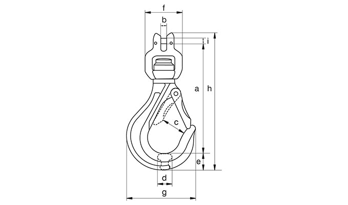 Green Pin CSECA Swivel Sling Hook CL dimension diagram