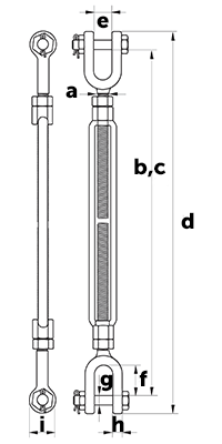 Green Pin G-6323 Jaw & Jaw Turnbuckle BN - dimensional diagram