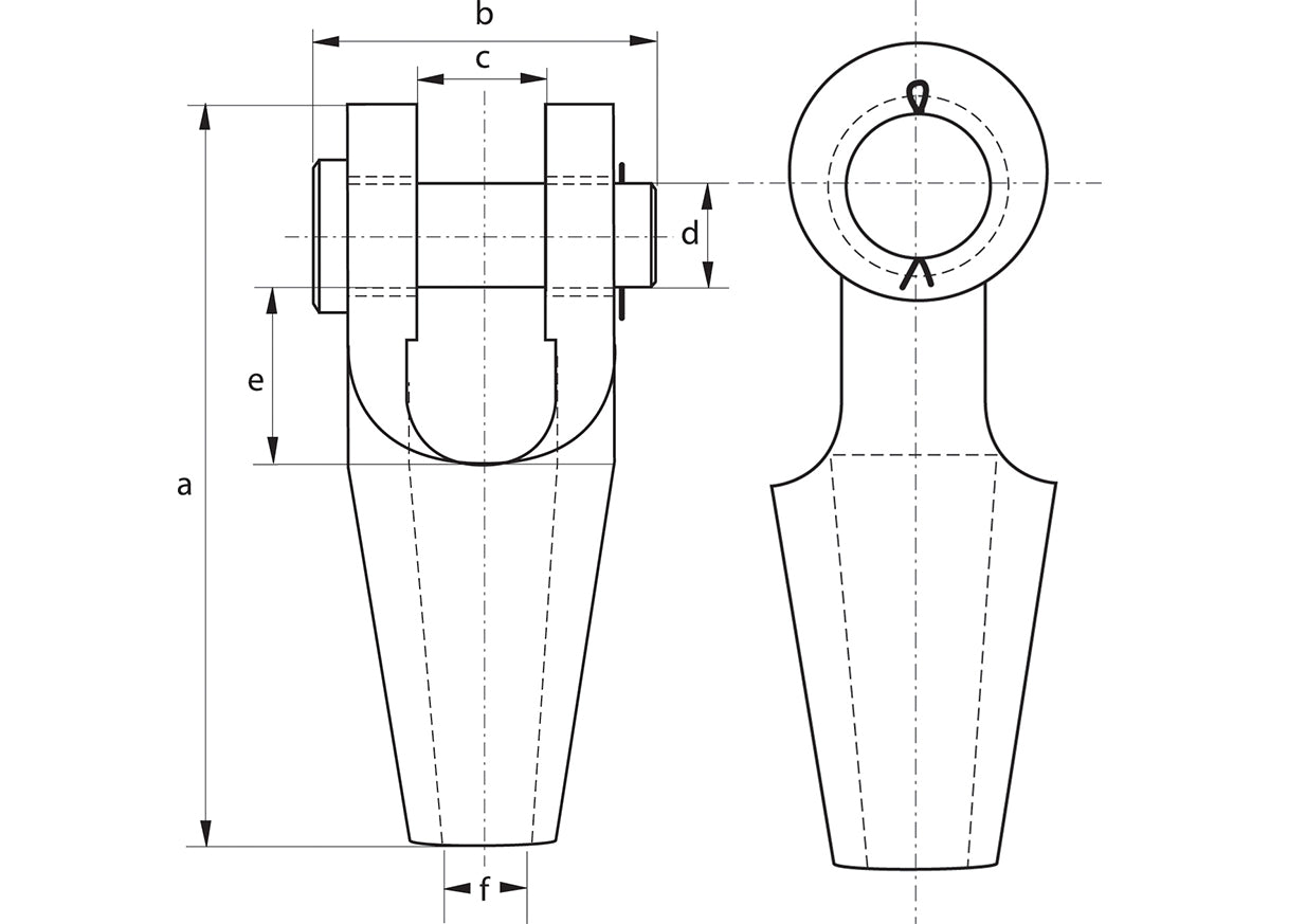 Green Pin G-6412 Open Spelter Socket CP - dimensional diagram