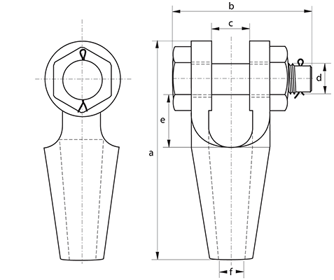 Green Pin G-6422 Open Spelter Socket BN - dimensional diagram