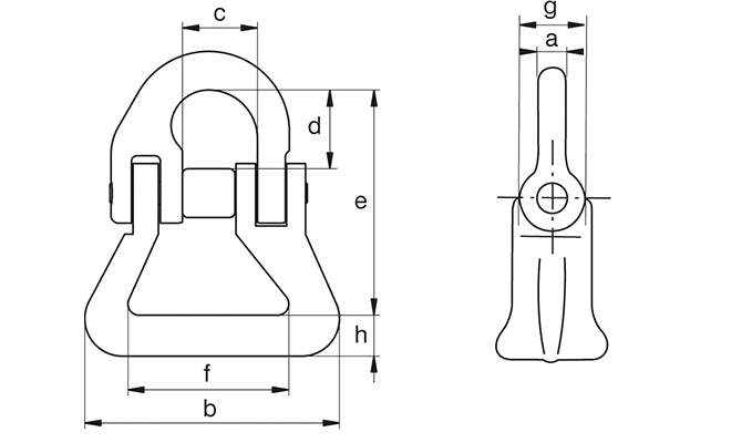 Green Pin MJS Round Web Sling Connecting Link - dimensional diagram