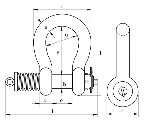Green Pin P-5367 Spring Release ROV Shackle dimension diagram