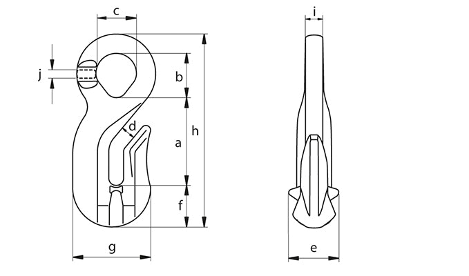 Green Pin UCRO Eye Grab Hook Gr10 dimension diagram