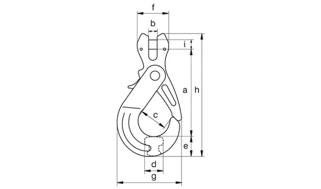 Green Pin UXLC Self-Locking Hook Dimension Diagram