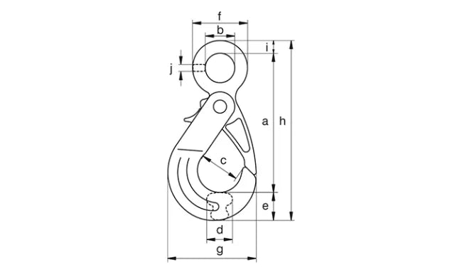 Green Pin UXLO Self-Locking Hook (Eye) Grade 10 - Dimension Diagram