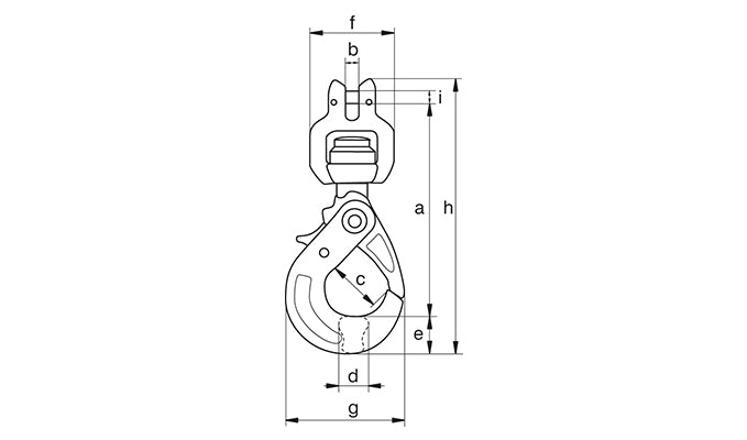Green Pin XLBA Self-Locking Hook SCL dimension diagram