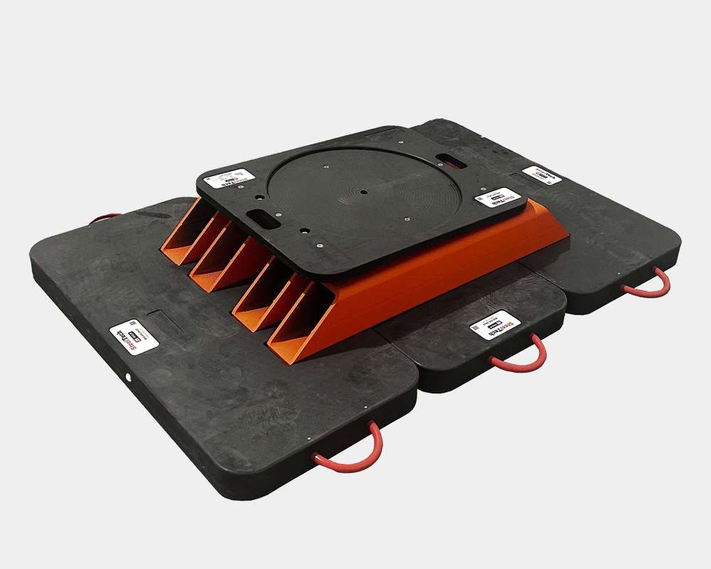 Assembled DICA SteelTech dunnage system for concrete pump truck outrigger support