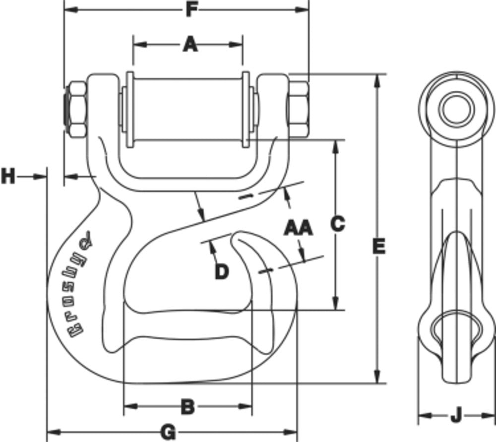 Crosby S-287 Sliding Choker Hook dimensional diagram