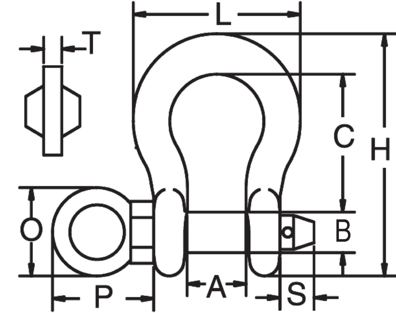 Crosby G-209R Subsea ROV Shackle dimensional diagram