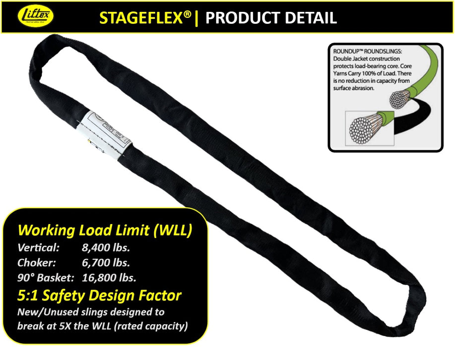 Liftex® | ENR3 | Black StageFlex™ Endless Round Sling | 8,400 lbs WLL