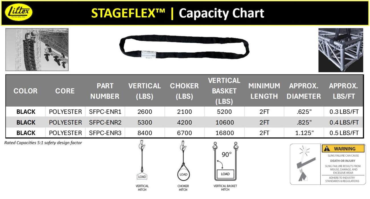 Liftex® Black StageFlex™ Endless Round Sling | ENR1 | Black