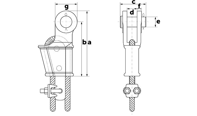 Van Beest Green Pin G-6419 Open Long Wedge Socket CP - Dimensional Drawing A through G