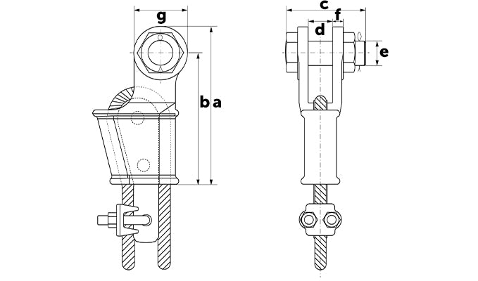 Van Beest Green Pin G-6429 Open Long Wedge Socket BN - Dimensional Drawing