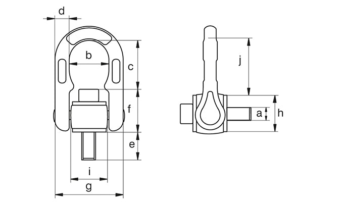 Green Pin ADAL Long Rotating Hoist Ring - Dimensional Drawing