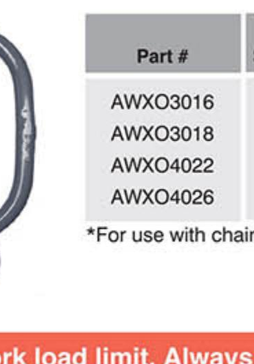 AWXO Grade 100 Master Link Assembly for crane hooks (large sub-links) - line drawing