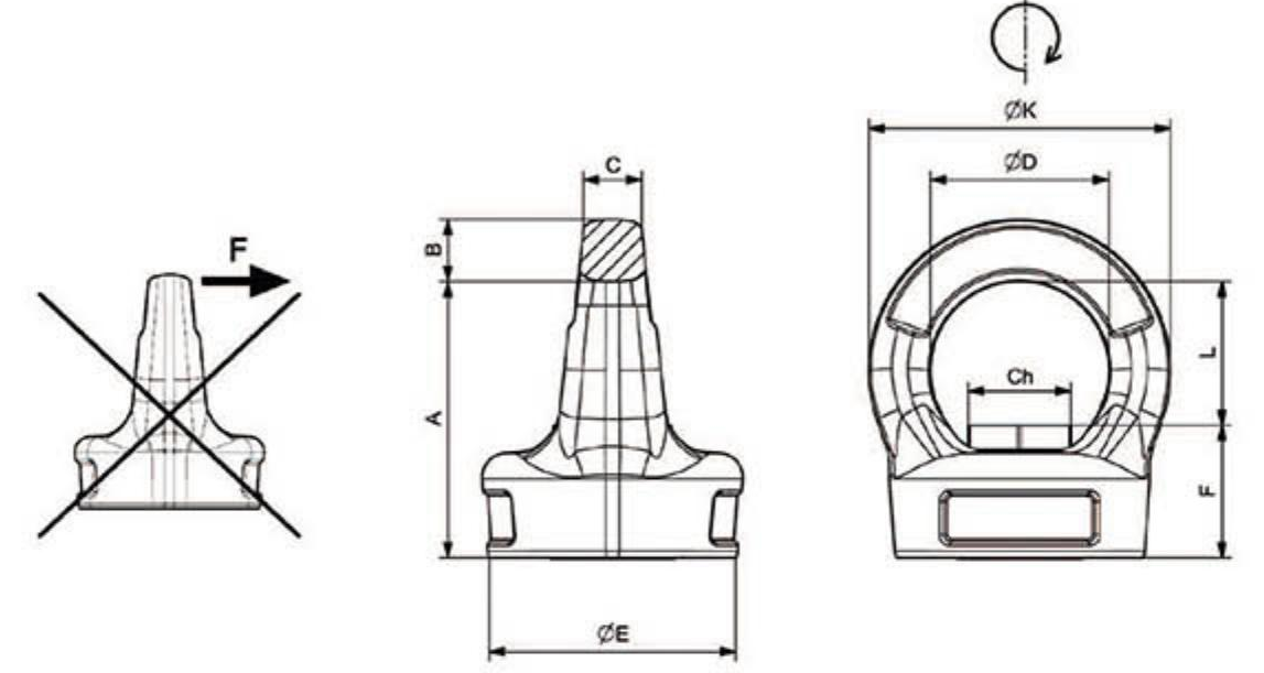 C810FX Rotating Eyenut - dimensional diagram (A,B,C,D,E,K,F,L,Ch)