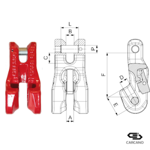 AMH Cartec Grade 80 Shortening Clutch — dimensional diagram (A,B,C,D,E,F, Pin P×L)