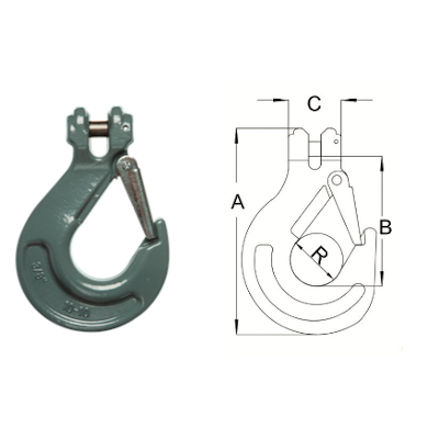 CSH Clevis Sling Hook with Latch dimensional drawing