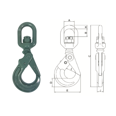 SSLH Swivel Self-Locking Hook with Bronze Bushings & Hidden Trigger dimensional drawing