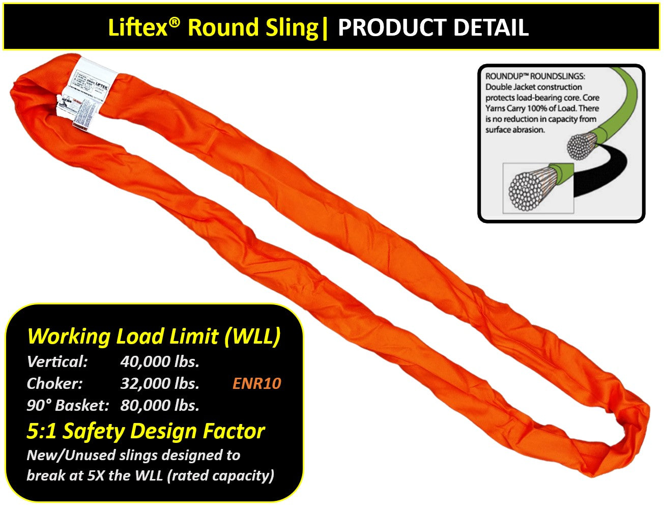 Liftex® / ENR10 / Orange RoundUp® Endless Round Sling / 40,000 lbs WLL
