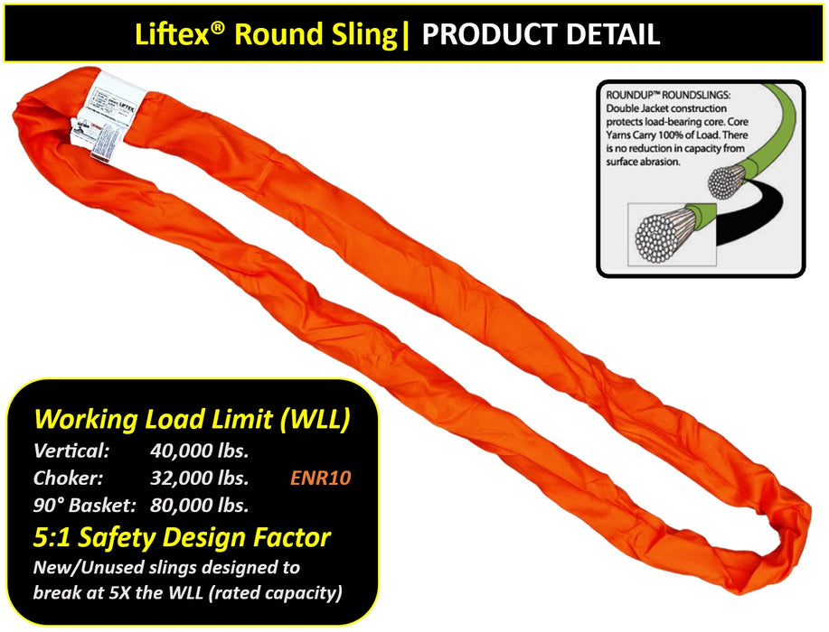 Liftex® RoundUp® Endless Round Sling | ENR10 | Orange 40,000 Vert.