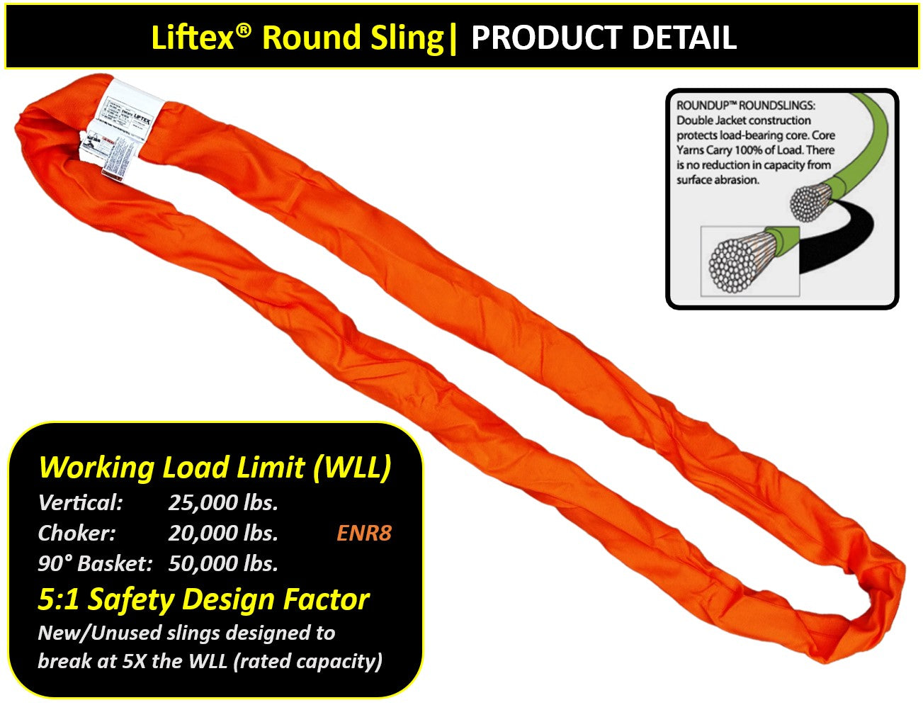 Liftex® RoundUp® Endless Round Sling / ENR8PD / Orange 25,000 Vert.