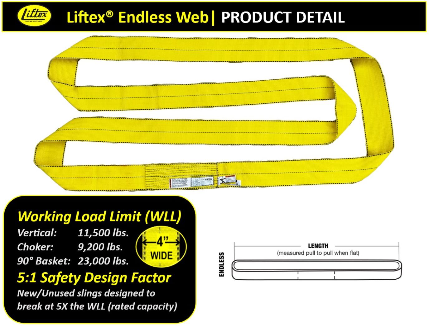 Liftex® Pro-Edge® / 1-Ply 4" Endless Polyester Web Sling / EN194 / 11,500 lbs WLL