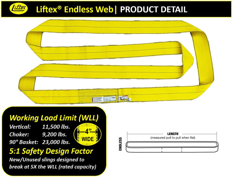 Liftex® Pro-Edge® | 1-Ply 4" Endless Polyester Web Sling | EN194 | 11,500 lb Vertical Capacity