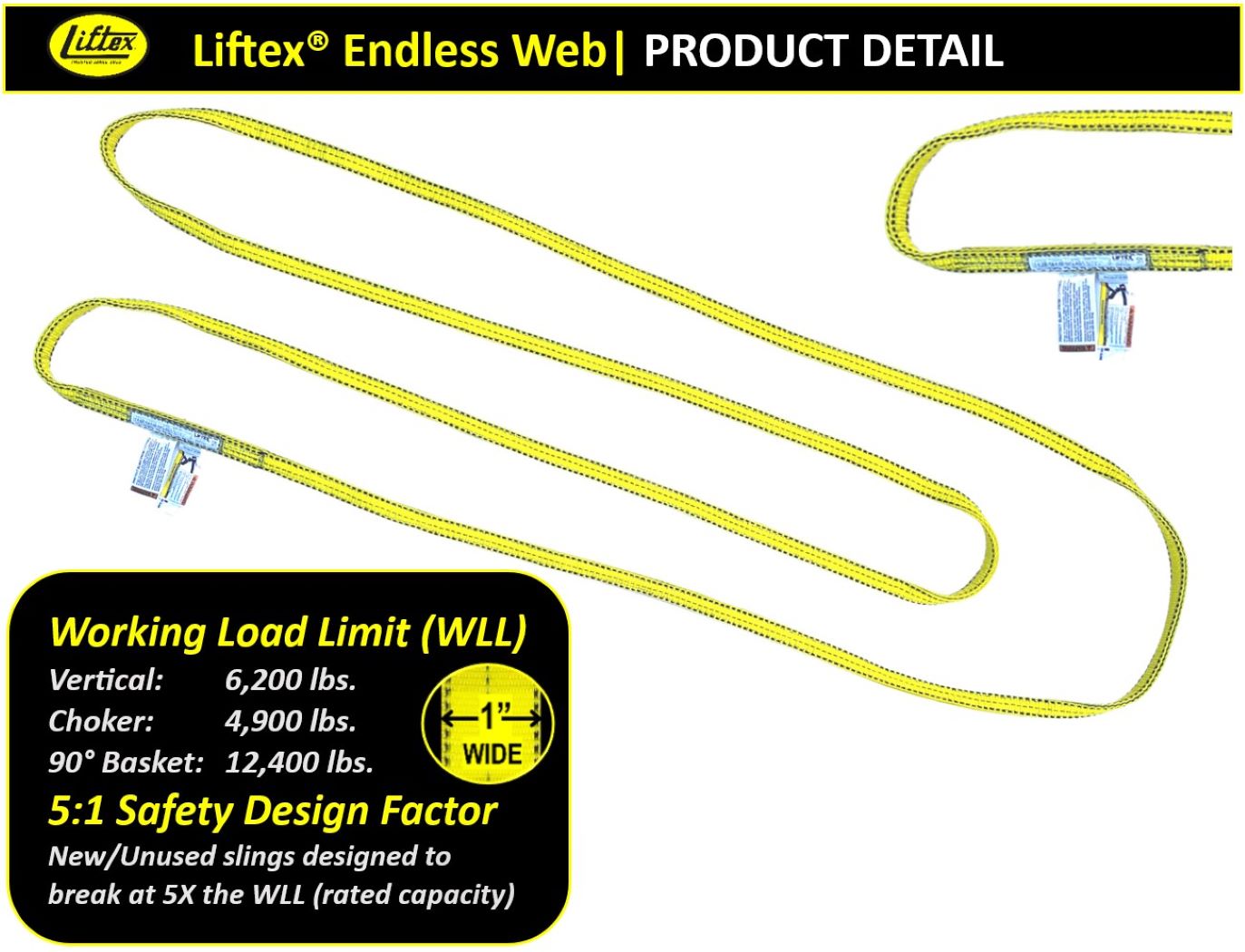 Liftex® Pro-Edge® / 2-Ply 1" Endless Polyester Web Sling / EN291 / 6,200 lbs WLL