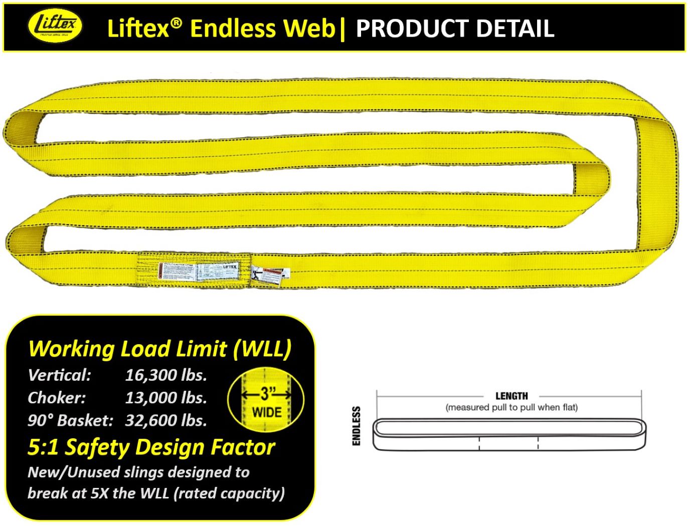 Liftex® Pro-Edge® / 2-Ply 4" Endless Nylon Web Sling / EN294 / 20,700 lbs WLL